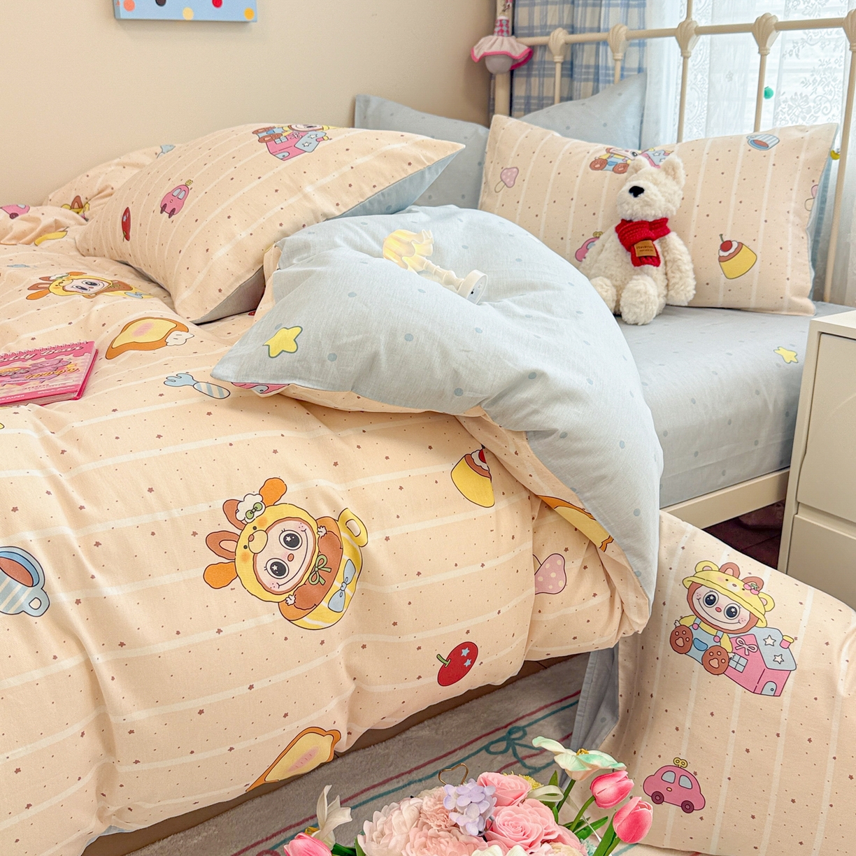 91家纺网 家纺一手货源 找家纺 呗旺鹿 2025新款全棉纯棉大眼娃娃毛巾绣四件套第二波 软萌杯子大眼娃娃