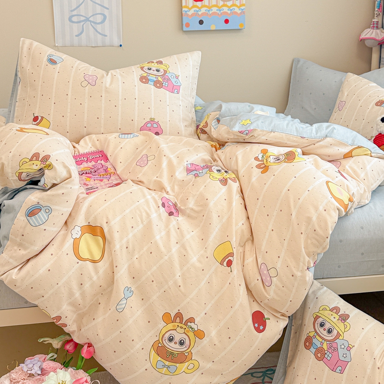 91家纺网 家纺一手货源 找家纺 呗旺鹿 2025新款全棉纯棉大眼娃娃毛巾绣四件套第二波 软萌杯子大眼娃娃