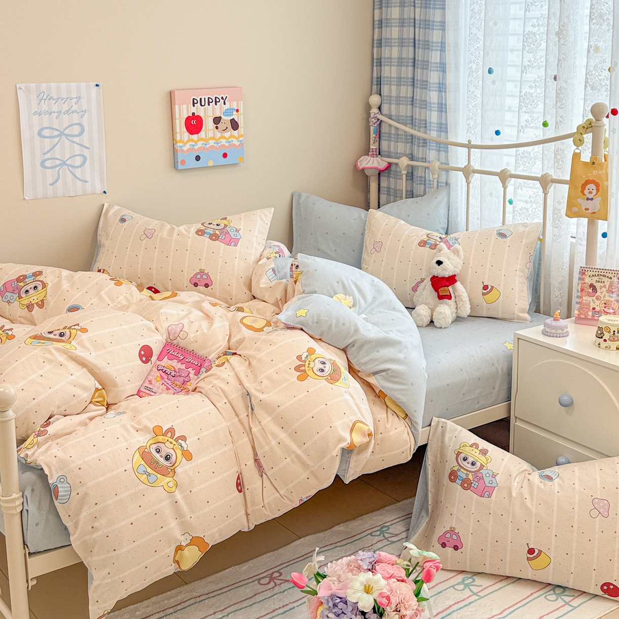 91家纺网 家纺一手货源 找家纺 呗旺鹿 2025新款全棉纯棉大眼娃娃毛巾绣四件套第二波 软萌杯子大眼娃娃