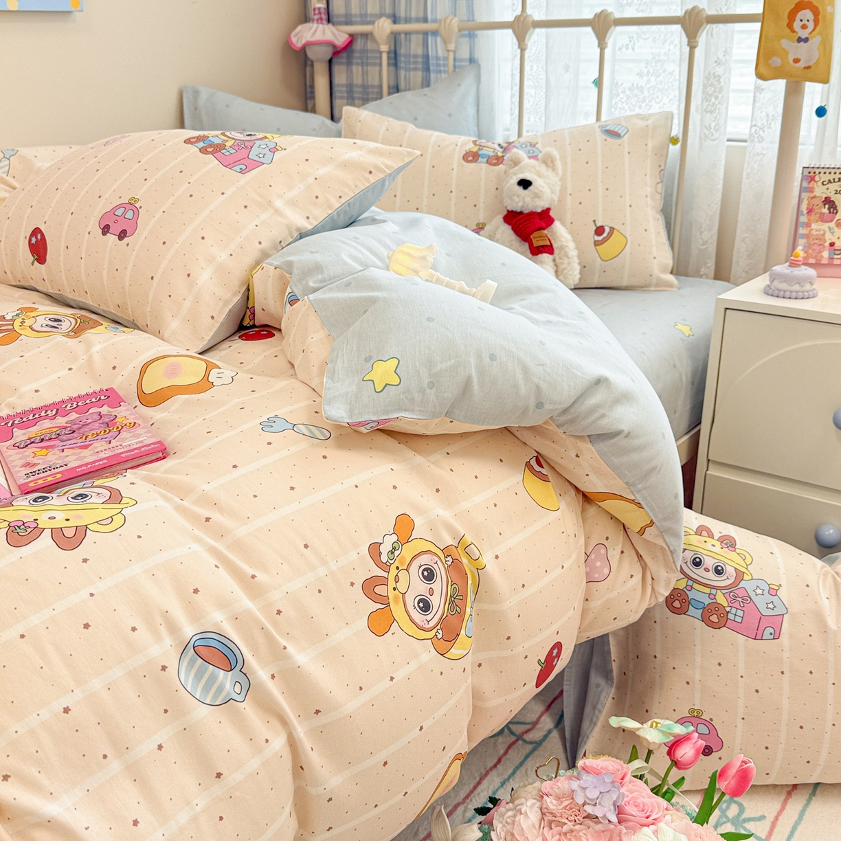 91家纺网 家纺一手货源 找家纺 呗旺鹿 2025新款全棉纯棉大眼娃娃毛巾绣四件套第二波 软萌杯子大眼娃娃