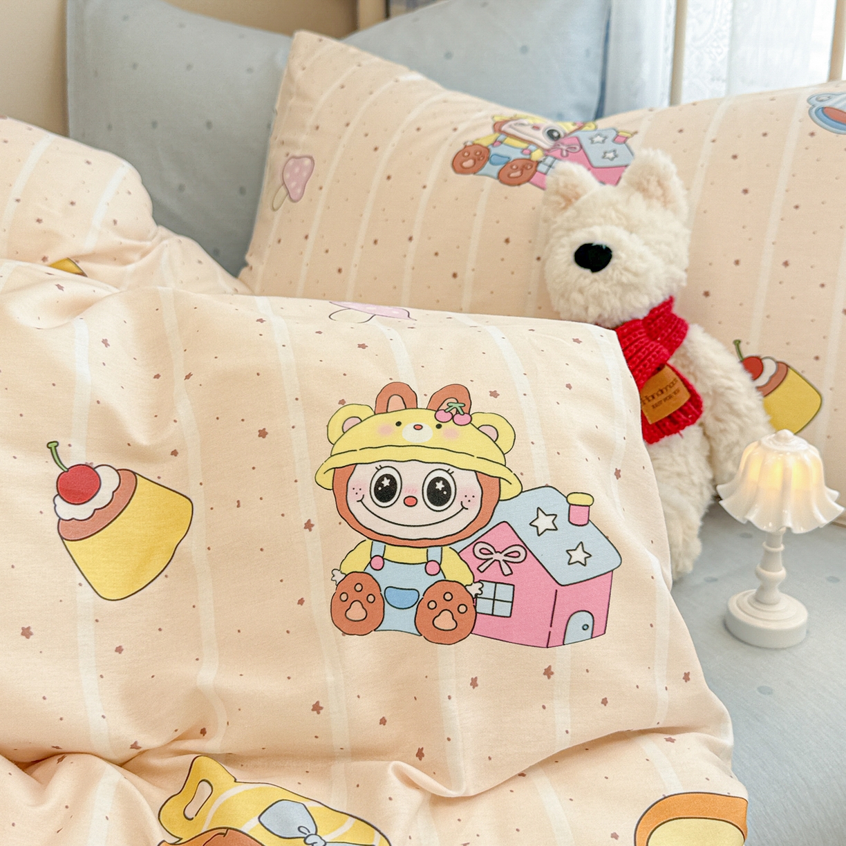 91家纺网 家纺一手货源 找家纺 呗旺鹿 2025新款全棉纯棉大眼娃娃毛巾绣四件套第二波 软萌杯子大眼娃娃