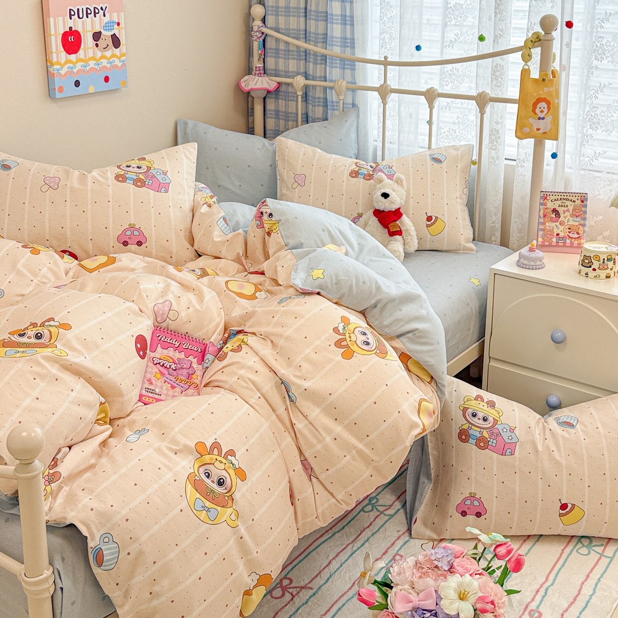 91家纺网 家纺一手货源 找家纺 呗旺鹿 2025新款全棉纯棉大眼娃娃毛巾绣四件套第二波 软萌杯子大眼娃娃