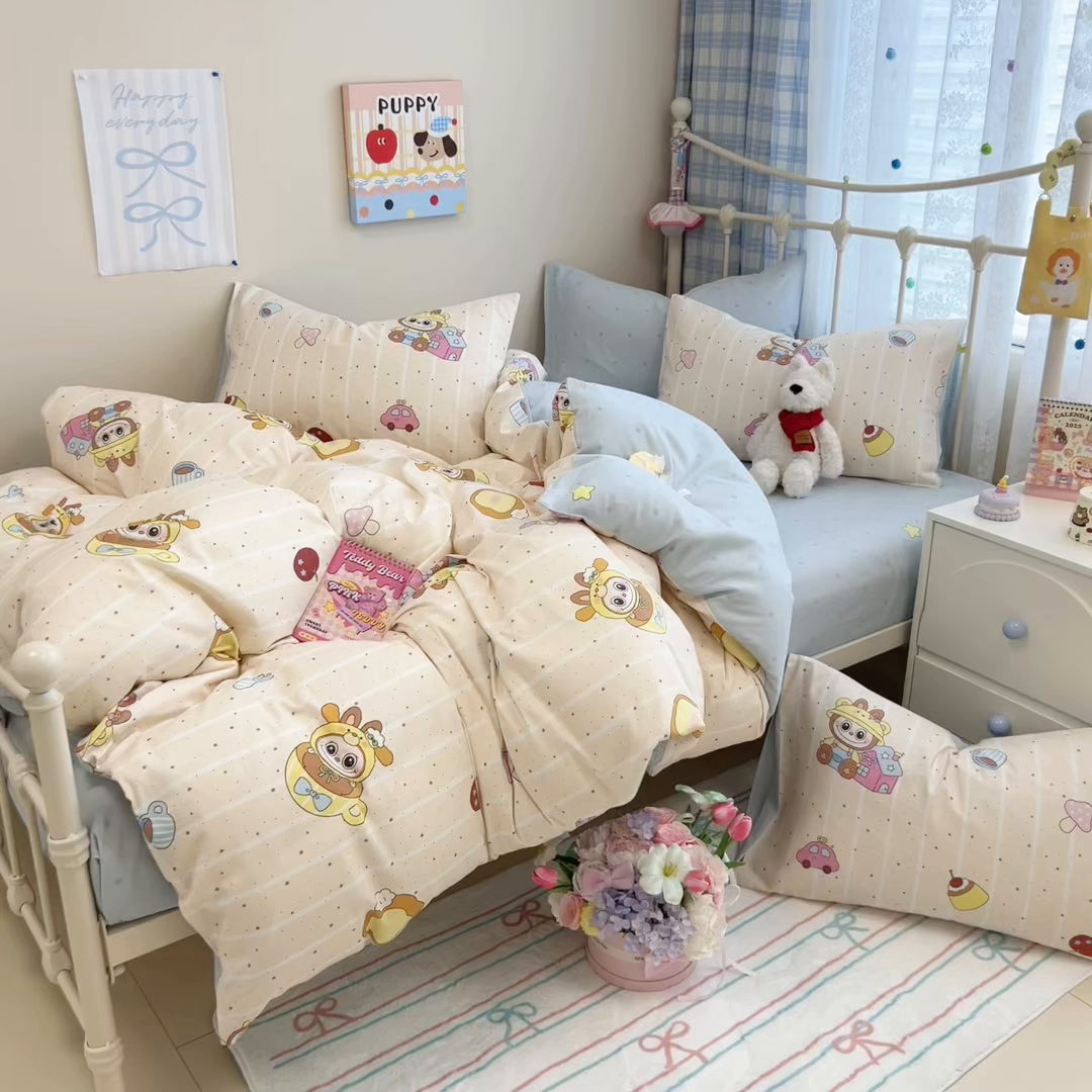 91家纺网 家纺一手货源 找家纺 呗旺鹿 2025新款全棉纯棉大眼娃娃毛巾绣四件套第二波 软萌杯子大眼娃娃