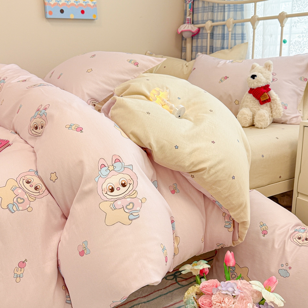 呗旺鹿 2025新款全棉纯棉大眼娃娃毛巾绣四件套第二波 少女星大眼娃娃