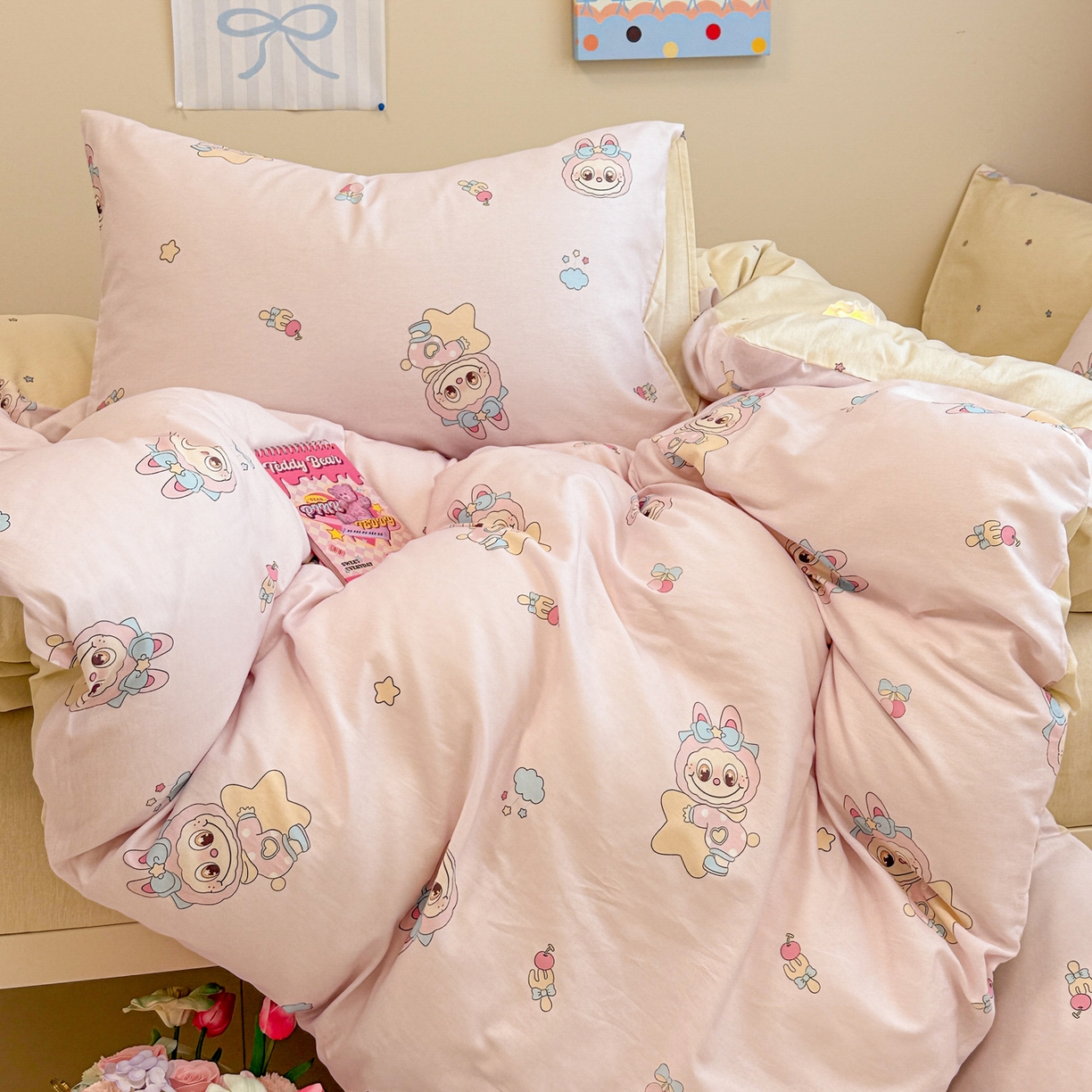 91家纺网 家纺一手货源 找家纺 呗旺鹿 2025新款全棉纯棉大眼娃娃毛巾绣四件套第二波 少女星大眼娃娃