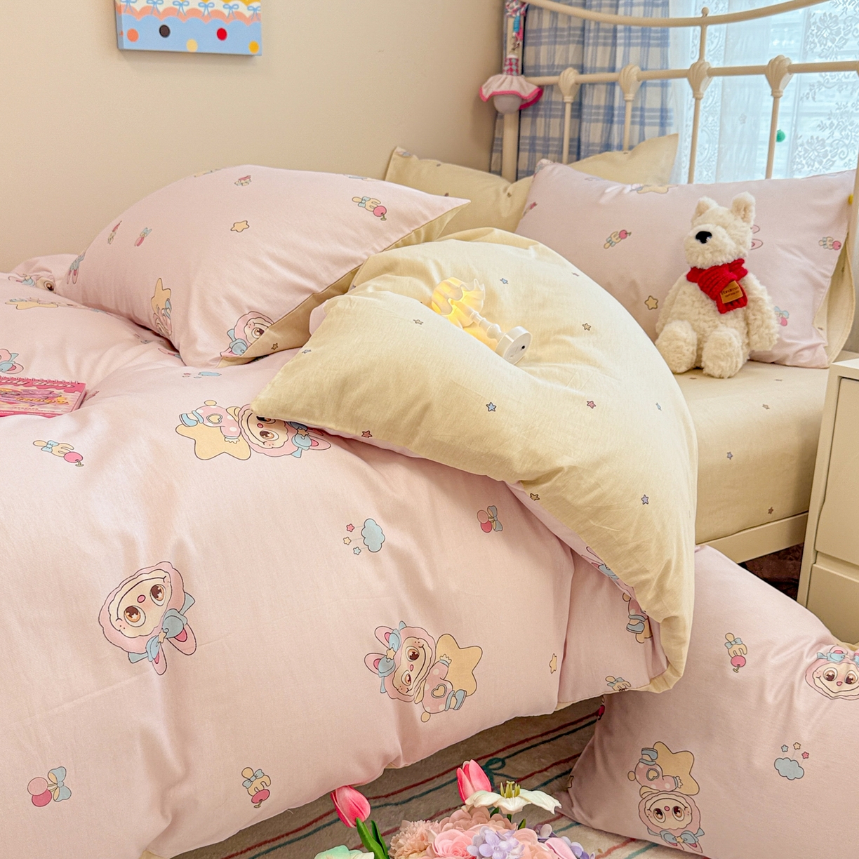 91家纺网 家纺一手货源 找家纺 呗旺鹿 2025新款全棉纯棉大眼娃娃毛巾绣四件套第二波 少女星大眼娃娃