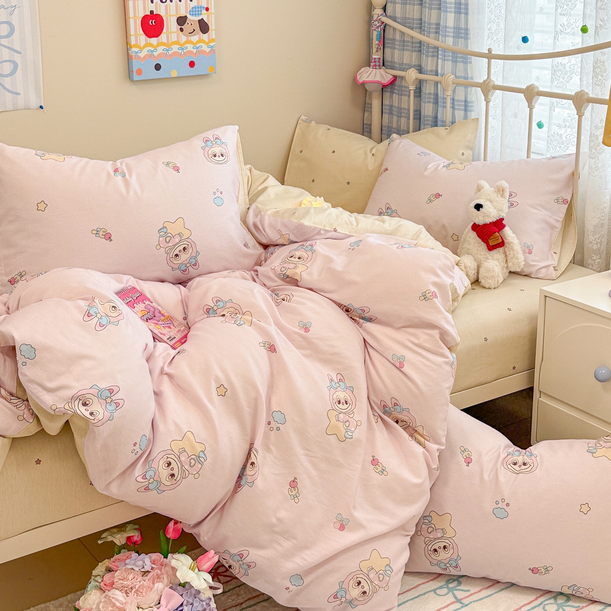 91家纺网 家纺一手货源 找家纺 呗旺鹿 2025新款全棉纯棉大眼娃娃毛巾绣四件套第二波 少女星大眼娃娃