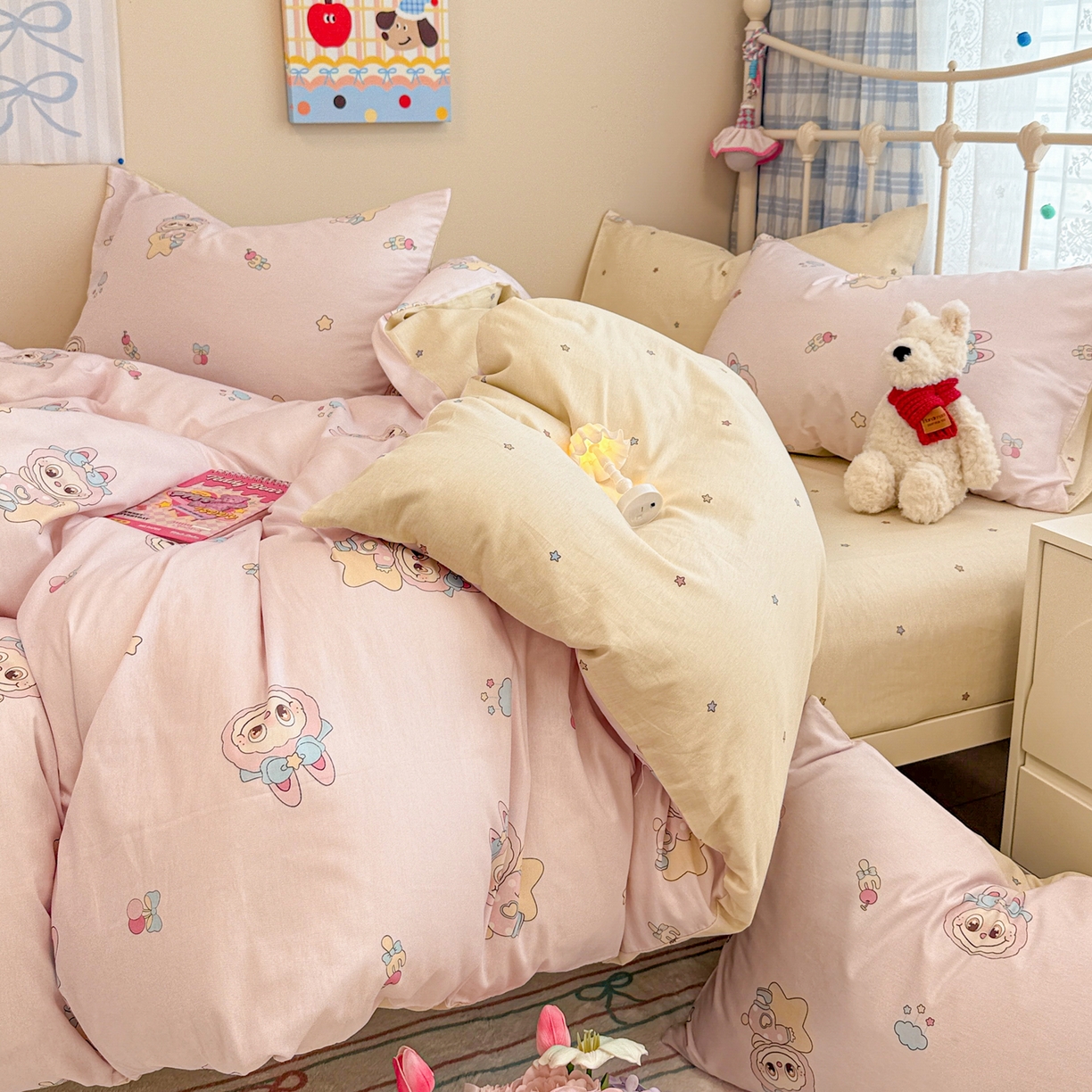 91家纺网 家纺一手货源 找家纺 呗旺鹿 2025新款全棉纯棉大眼娃娃毛巾绣四件套第二波 少女星大眼娃娃