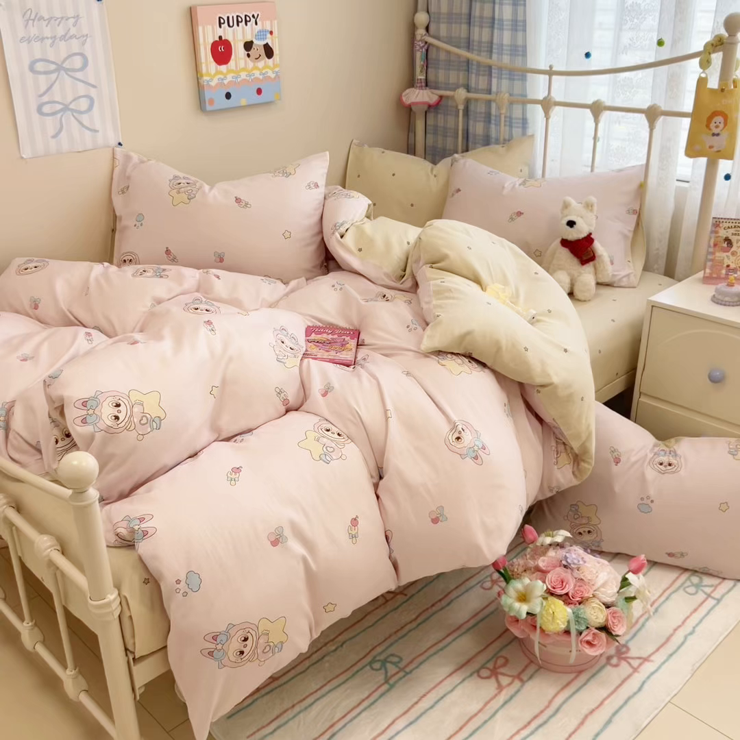 91家纺网 家纺一手货源 找家纺 呗旺鹿 2025新款全棉纯棉大眼娃娃毛巾绣四件套第二波 少女星大眼娃娃