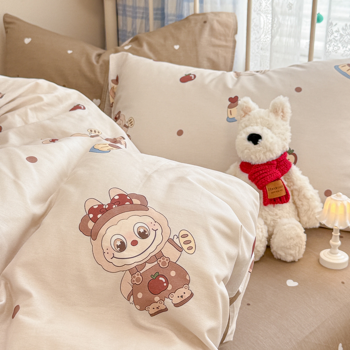 91家纺网 家纺一手货源 找家纺 呗旺鹿 2025新款全棉纯棉大眼娃娃毛巾绣四件套第二波 棕色系面包大眼娃娃