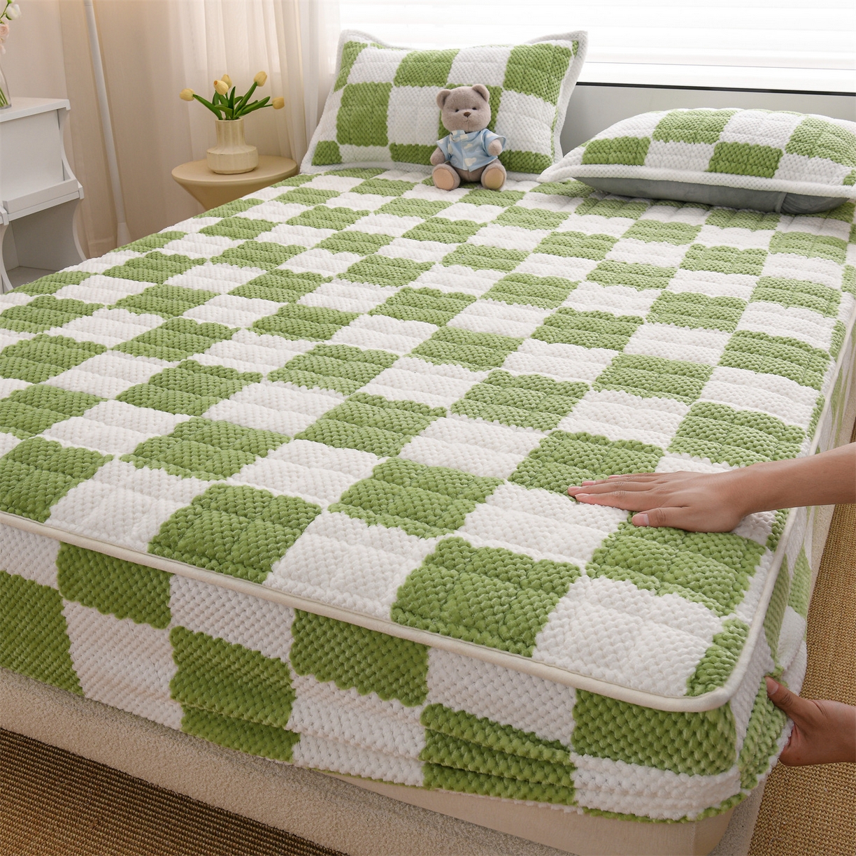 91家纺网 家纺一手货源 找家纺 （总）云木里 2025新款速暖豆豆绒夹棉床笠