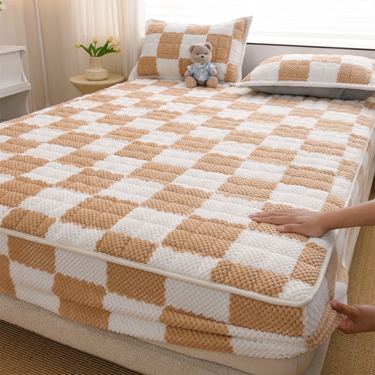 云木里 2025新款速暖豆豆绒夹棉床笠 卡其