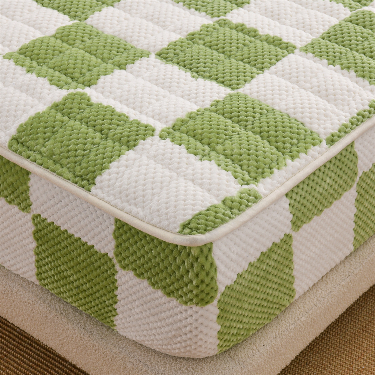 91家纺网 家纺一手货源 找家纺 云木里 2025新款速暖豆豆绒夹棉床笠 抹茶绿