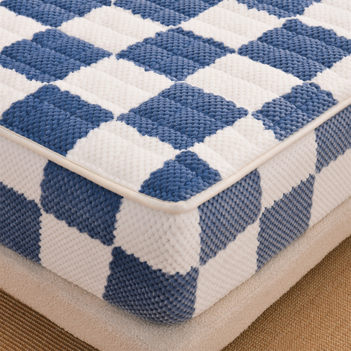 91家纺网 家纺一手货源 找家纺 云木里 2025新款速暖豆豆绒夹棉床笠 雾霾蓝