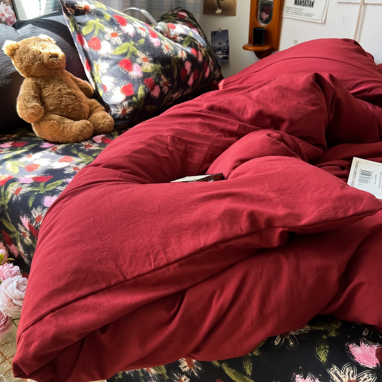 91家纺网 家纺一手货源 找家纺 （总）花伞家居 2025新款小众高级感纯色花卉拼色加厚水洗棉四件套【提供买家秀】