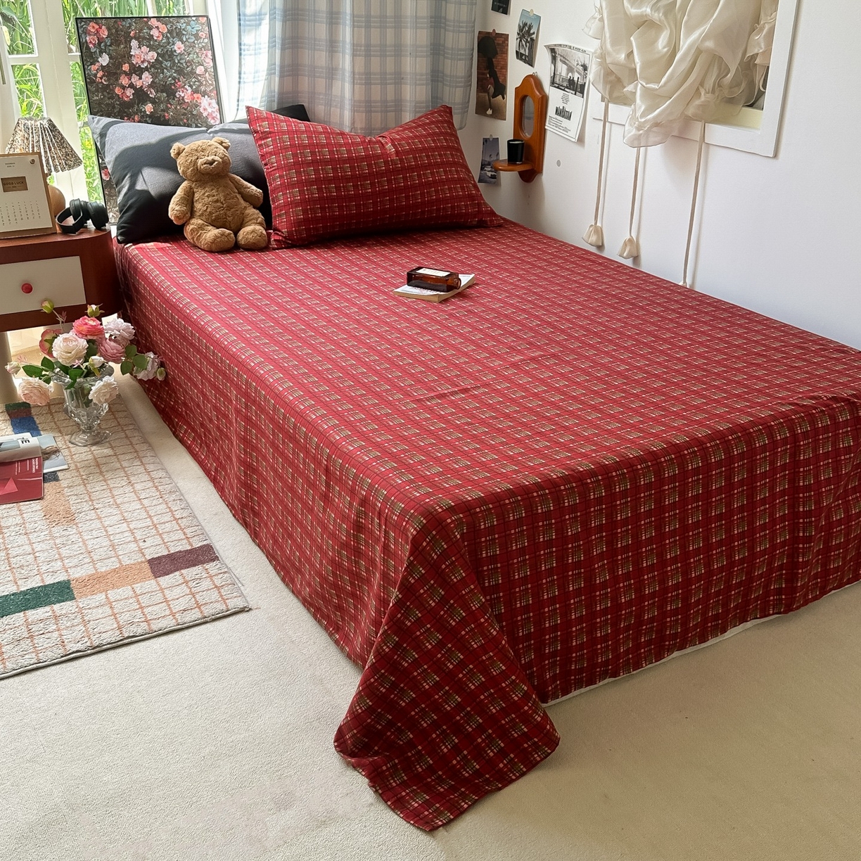 91家纺网 家纺一手货源 找家纺 花伞家居 2025新款小众高级感纯色花卉拼色加厚水洗棉四件套【提供买家秀】 问仟-焦糖