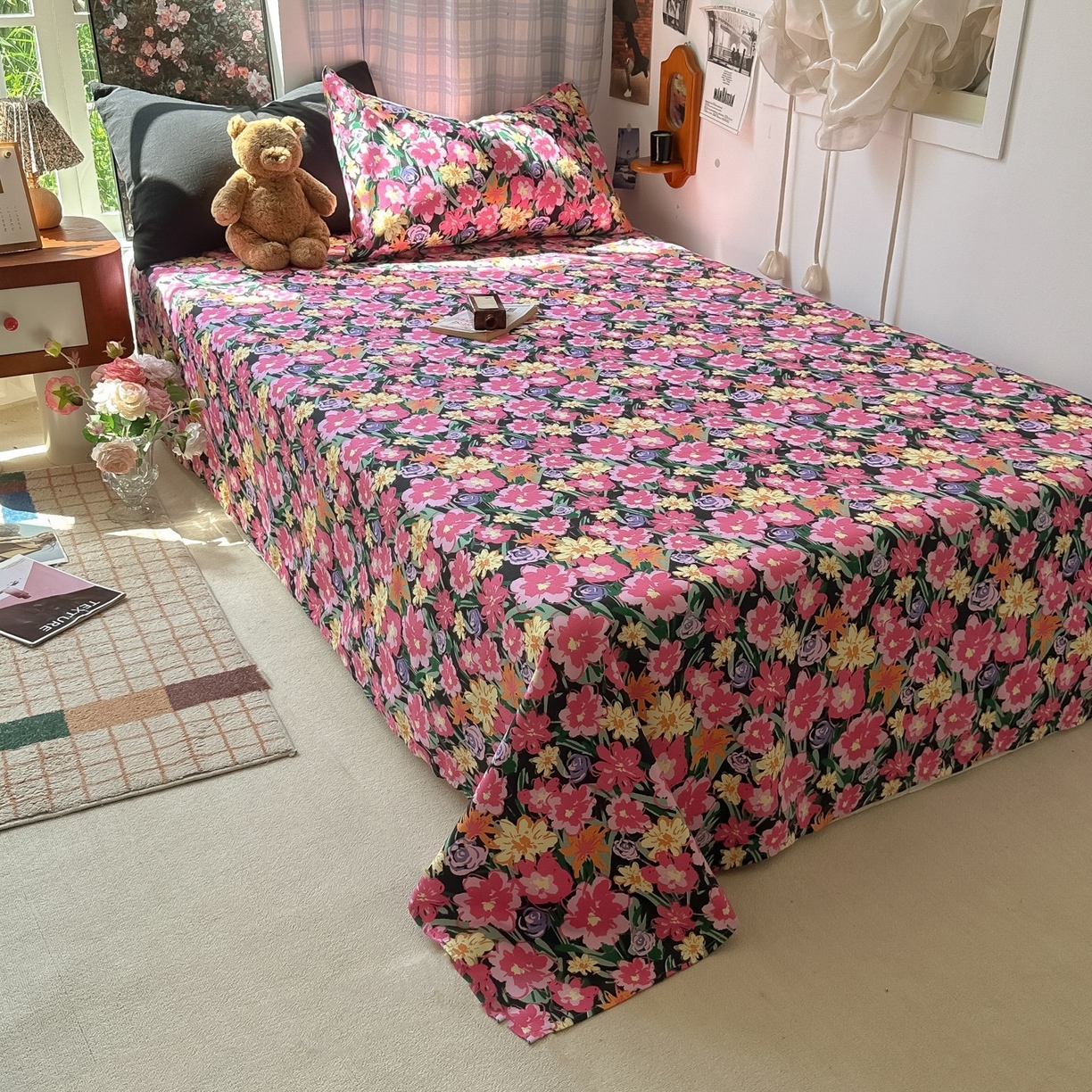 91家纺网 家纺一手货源 找家纺 花伞家居 2025新款小众高级感纯色花卉拼色加厚水洗棉四件套【提供买家秀】 椿屿-奶黄