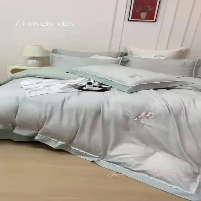 91家纺网 家纺一手货源 找家纺 （总）玖玖爱家纺 2025新款160支花边长绒棉纯棉四件套-卡曼