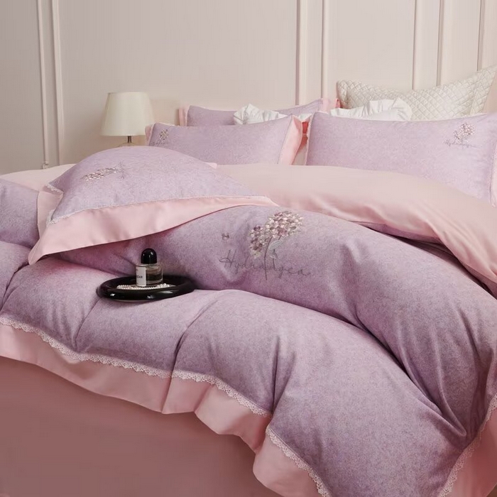 91家纺网 家纺一手货源 找家纺 玖玖爱家纺 2025新款160支花边长绒棉纯棉四件套-卡曼 卡曼-粉豆沙