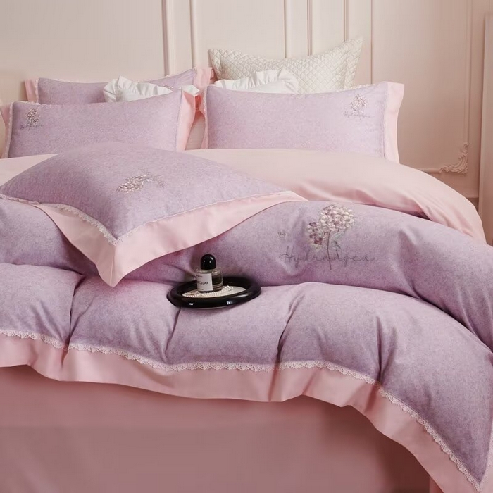 91家纺网 家纺一手货源 找家纺 玖玖爱家纺 2025新款160支花边长绒棉纯棉四件套-卡曼 卡曼-粉豆沙