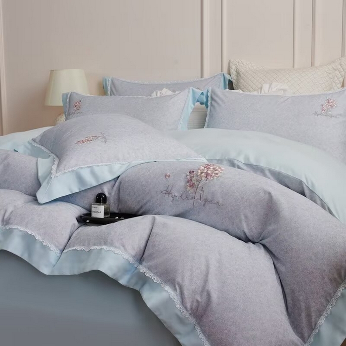 91家纺网 家纺一手货源 找家纺 玖玖爱家纺 2025新款160支花边长绒棉纯棉四件套-卡曼 卡曼-浅兰