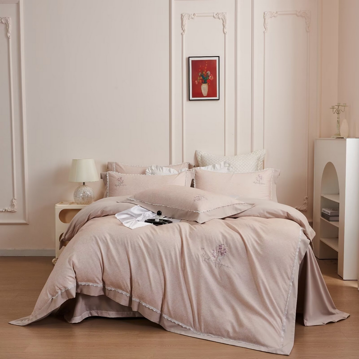 91家纺网 家纺一手货源 找家纺 玖玖爱家纺 2025新款160支花边长绒棉纯棉四件套-卡曼 卡曼-燕麦色