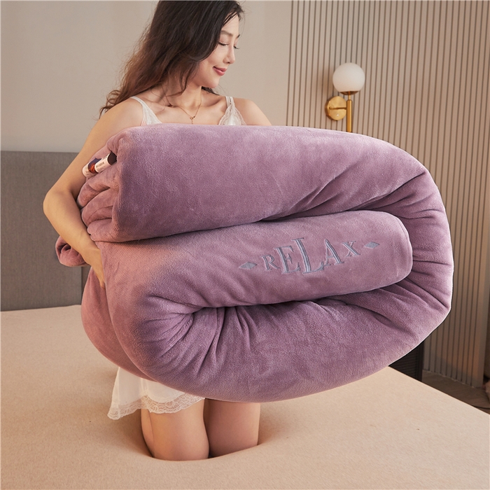 91家纺网 家纺一手货源 找家纺 美梦里 2025新款A类大豆纤维双面刺绣牛奶绒冬被芯春秋被子 黛紫