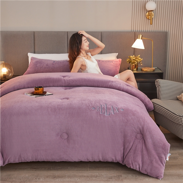 91家纺网 家纺一手货源 找家纺 美梦里 2025新款A类大豆纤维双面刺绣牛奶绒冬被芯春秋被子 黛紫