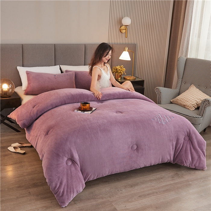 91家纺网 家纺一手货源 找家纺 美梦里 2025新款A类大豆纤维双面刺绣牛奶绒冬被芯春秋被子 黛紫