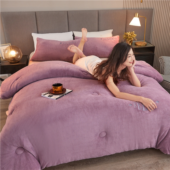 91家纺网 家纺一手货源 找家纺 美梦里 2025新款A类大豆纤维双面刺绣牛奶绒冬被芯春秋被子 黛紫