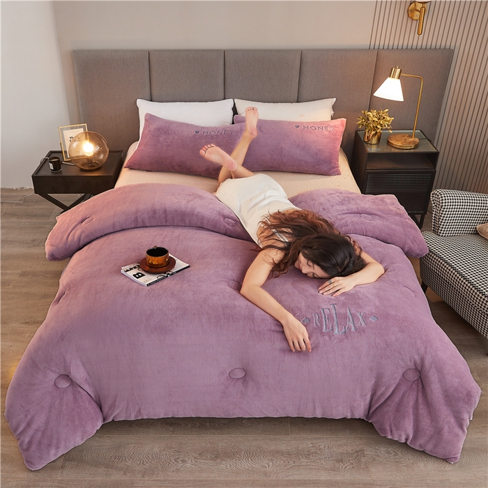 91家纺网 家纺一手货源 找家纺 美梦里 2025新款A类大豆纤维双面刺绣牛奶绒冬被芯春秋被子 黛紫