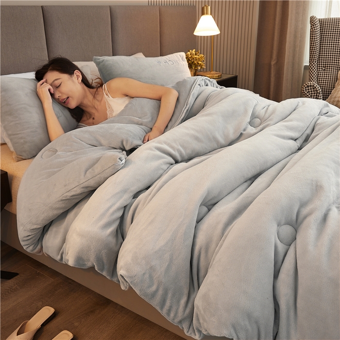 91家纺网 家纺一手货源 找家纺 美梦里 2025新款A类大豆纤维双面刺绣牛奶绒冬被芯春秋被子 暖阳灰