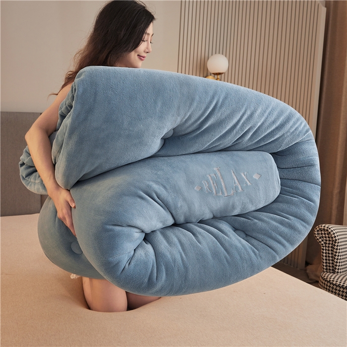 91家纺网 家纺一手货源 找家纺 美梦里 2025新款A类大豆纤维双面刺绣牛奶绒冬被芯春秋被子 月光蓝