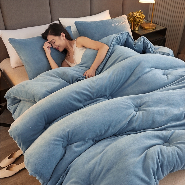 91家纺网 家纺一手货源 找家纺 美梦里 2025新款A类大豆纤维双面刺绣牛奶绒冬被芯春秋被子 月光蓝
