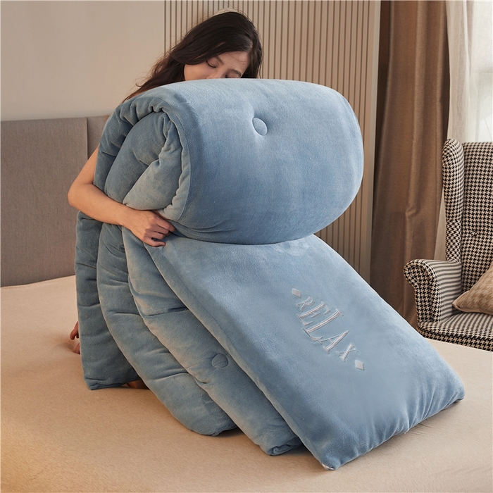 91家纺网 家纺一手货源 找家纺 美梦里 2025新款A类大豆纤维双面刺绣牛奶绒冬被芯春秋被子 月光蓝