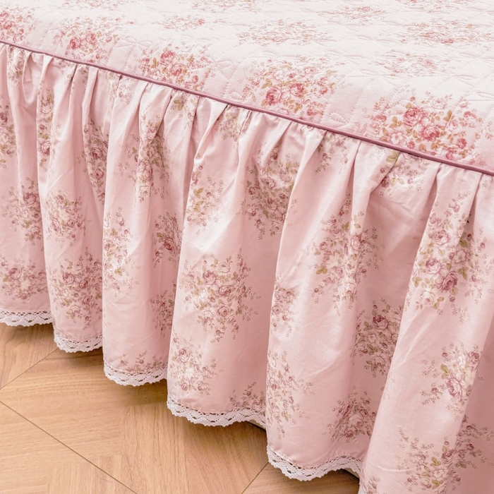 91家纺网 家纺一手货源 找家纺 （总）缦彩 2025新款韩版全棉公主风夹棉床裙四件套纯棉花边加厚床罩套件