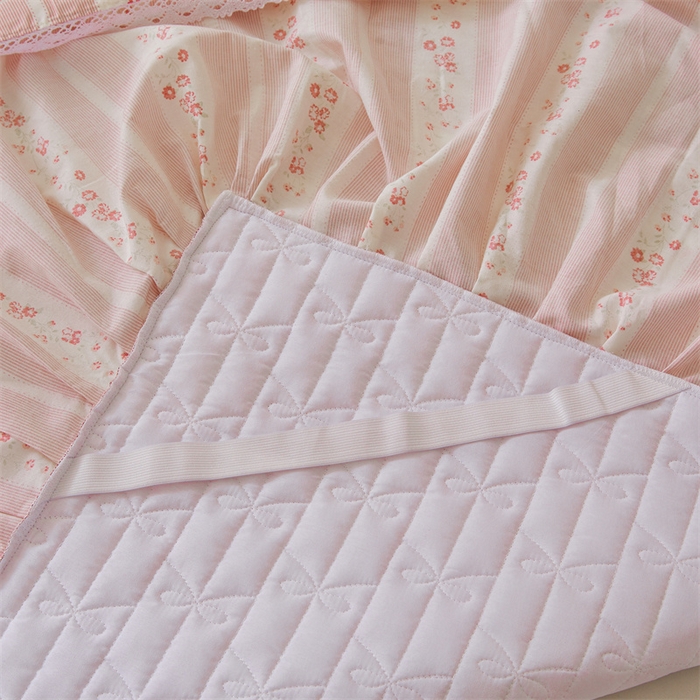 91家纺网 家纺一手货源 找家纺 缦彩 2025新款韩版全棉公主风夹棉床裙四件套纯棉花边加厚床罩套件 多丽粉