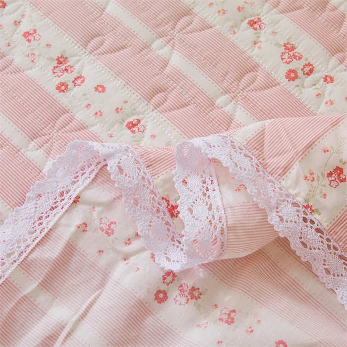 91家纺网 家纺一手货源 找家纺 缦彩 2025新款韩版全棉公主风夹棉床裙四件套纯棉花边加厚床罩套件 多丽粉