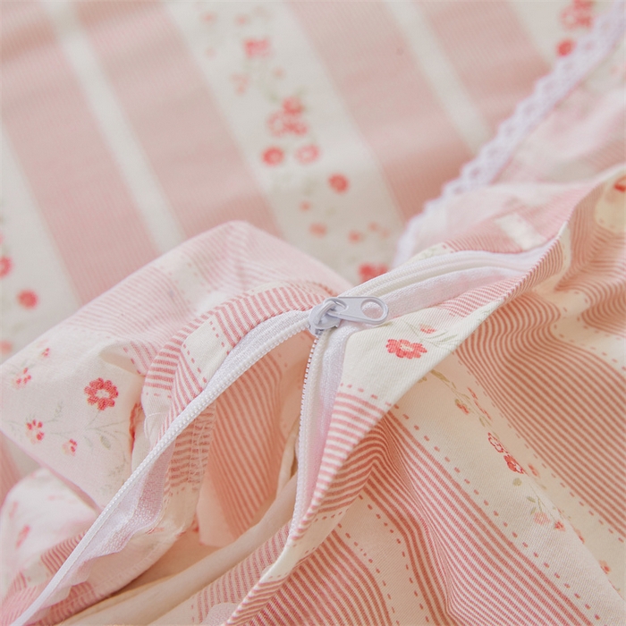 91家纺网 家纺一手货源 找家纺 缦彩 2025新款韩版全棉公主风夹棉床裙四件套纯棉花边加厚床罩套件 多丽粉