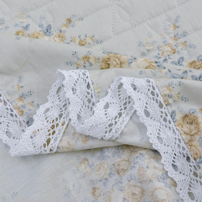 91家纺网 家纺一手货源 找家纺 缦彩 2025新款韩版全棉公主风夹棉床裙四件套纯棉花边加厚床罩套件 清韵-蓝