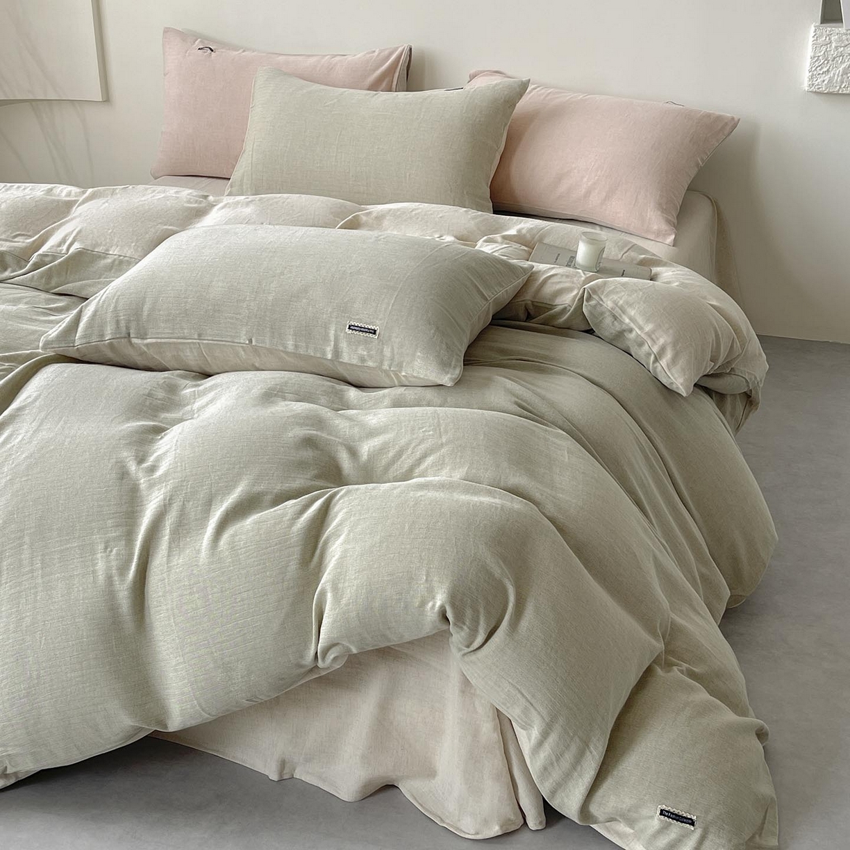 2025新款休闲风超柔棉麻四件套简约纯棉全棉复古风素色亚麻高端床上用品四季通用 安缦-绿