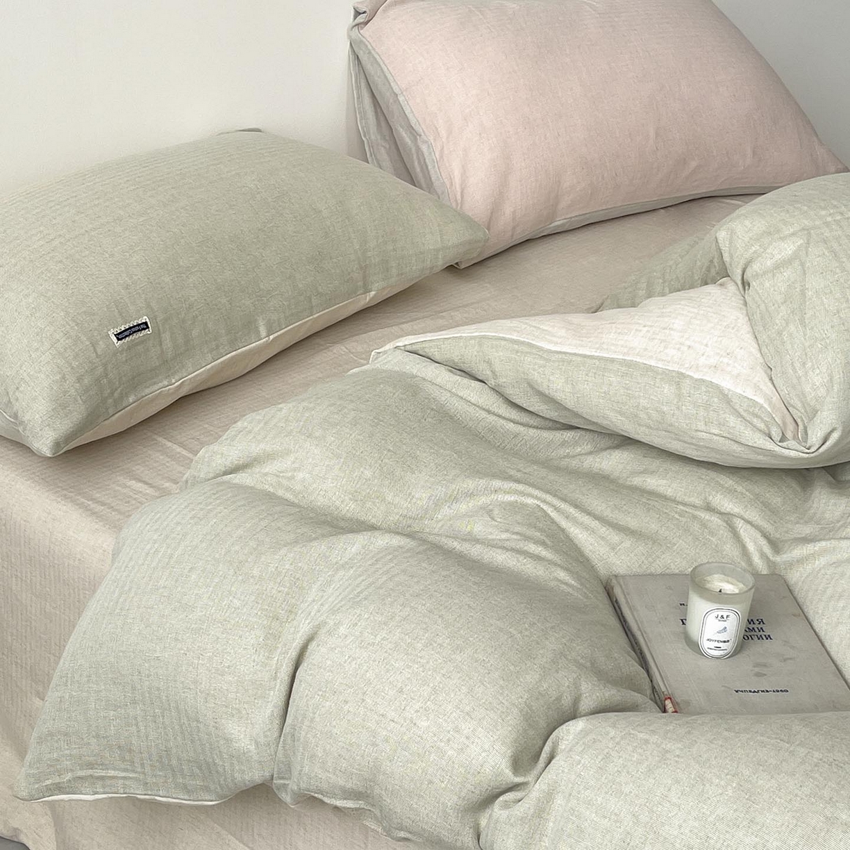 91家纺网 家纺一手货源 找家纺 2025新款休闲风超柔棉麻四件套简约纯棉全棉复古风素色亚麻高端床上用品四季通用 安缦-绿