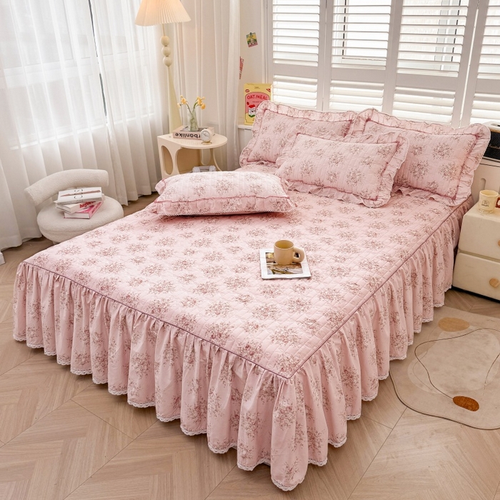 91家纺网 家纺一手货源 找家纺 （总）缦彩 2025新款韩版100%全棉公主风夹棉床裙纯棉花边加厚床罩单件