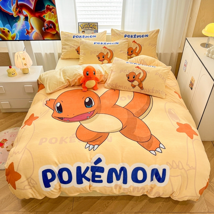 暮思家居 2025新款正版授权宝可梦数码印花高克重加厚保暖牛奶绒四件套 绒大版-欢乐喷火龙