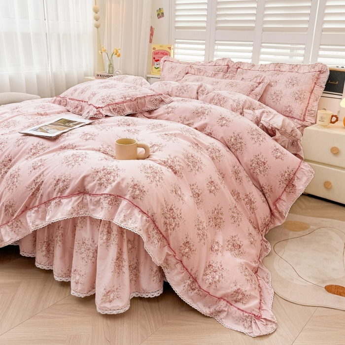 91家纺网 家纺一手货源 找家纺 （总）缦彩 2025新款韩版100%全棉公主风夹棉床裙纯棉花边加厚床罩单件