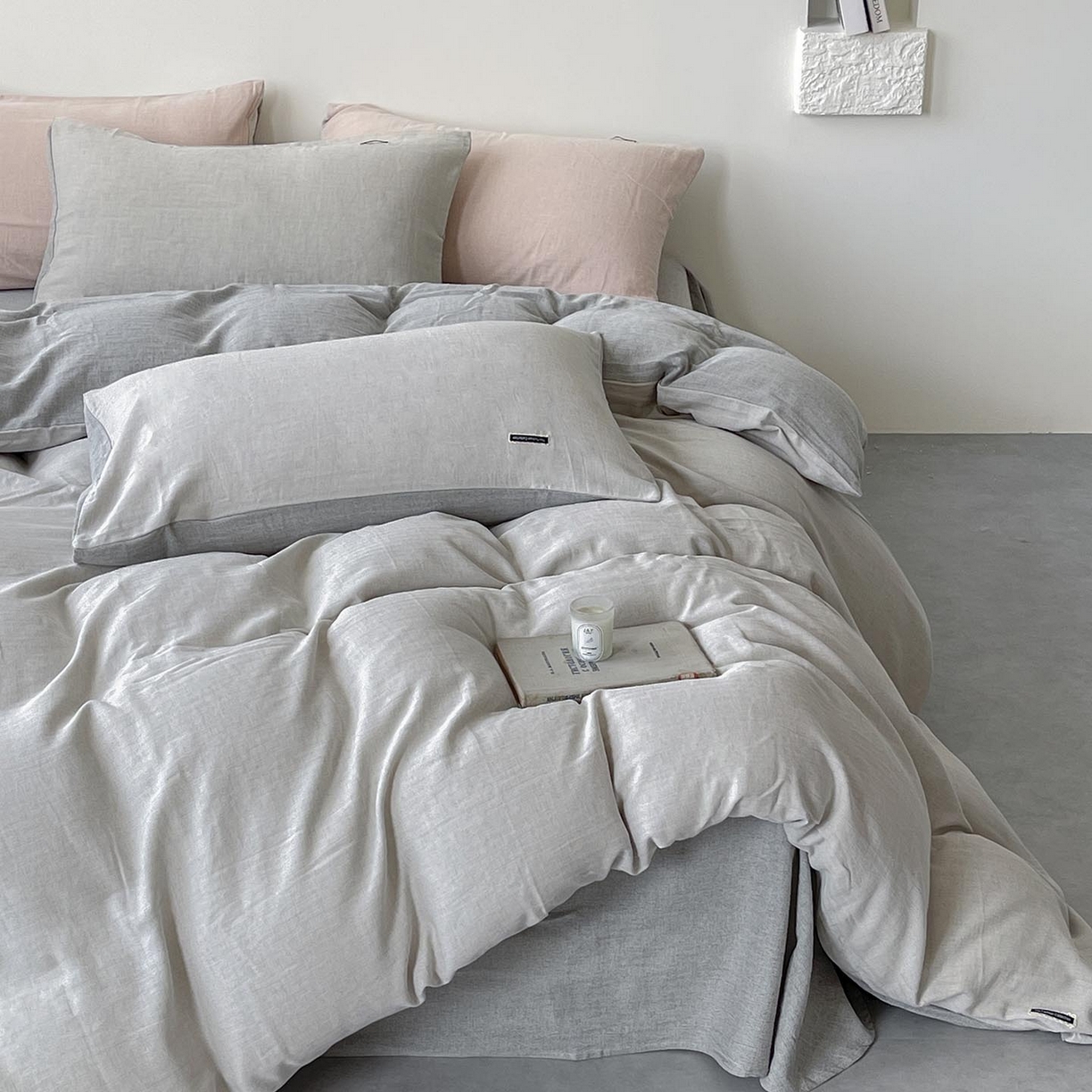 91家纺网 家纺一手货源 找家纺 2025新款休闲风超柔棉麻四件套简约纯棉全棉复古风素色亚麻高端床上用品四季通用 安缦-灰