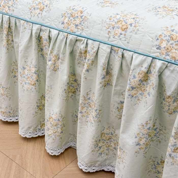 91家纺网 家纺一手货源 找家纺 缦彩 2025新款韩版100%全棉公主风夹棉床裙纯棉花边加厚床罩单件 清韵-蓝