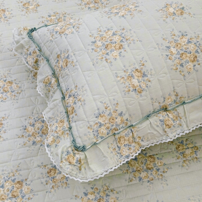 91家纺网 家纺一手货源 找家纺 缦彩 2025新款韩版100%全棉公主风夹棉床裙纯棉花边加厚床罩单件 清韵-蓝