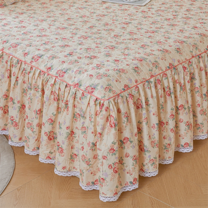 91家纺网 家纺一手货源 找家纺 缦彩 2025新款韩版100%全棉公主风夹棉床裙纯棉花边加厚床罩单件 蒂芙尼