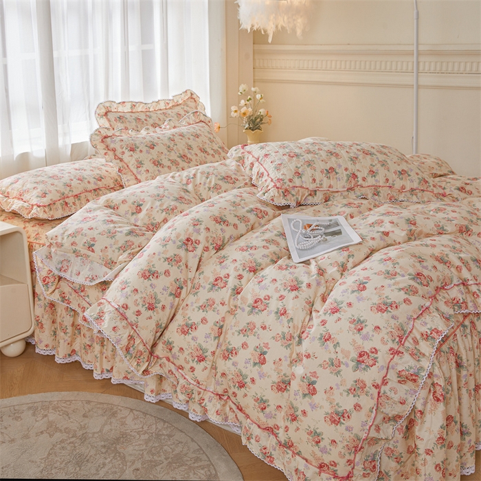 91家纺网 家纺一手货源 找家纺 缦彩 2025新款韩版100%全棉公主风夹棉床裙纯棉花边加厚床罩单件 蒂芙尼